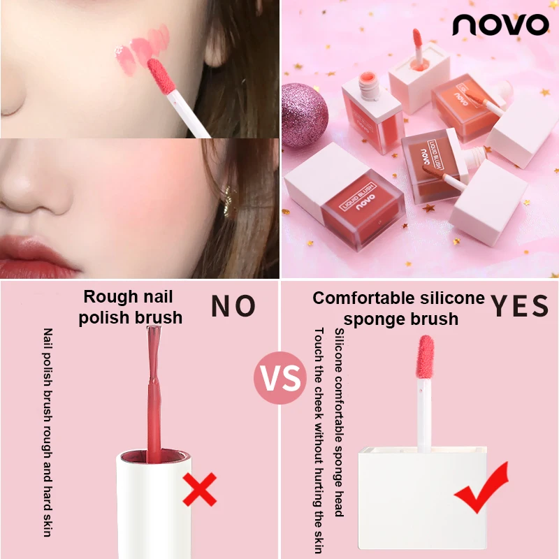 Жидкие румяна NOVO Juice, 4 цвета, матовые, водонепроницаемые, долговечные, легко носить для студентов, офиса и повседневного использования