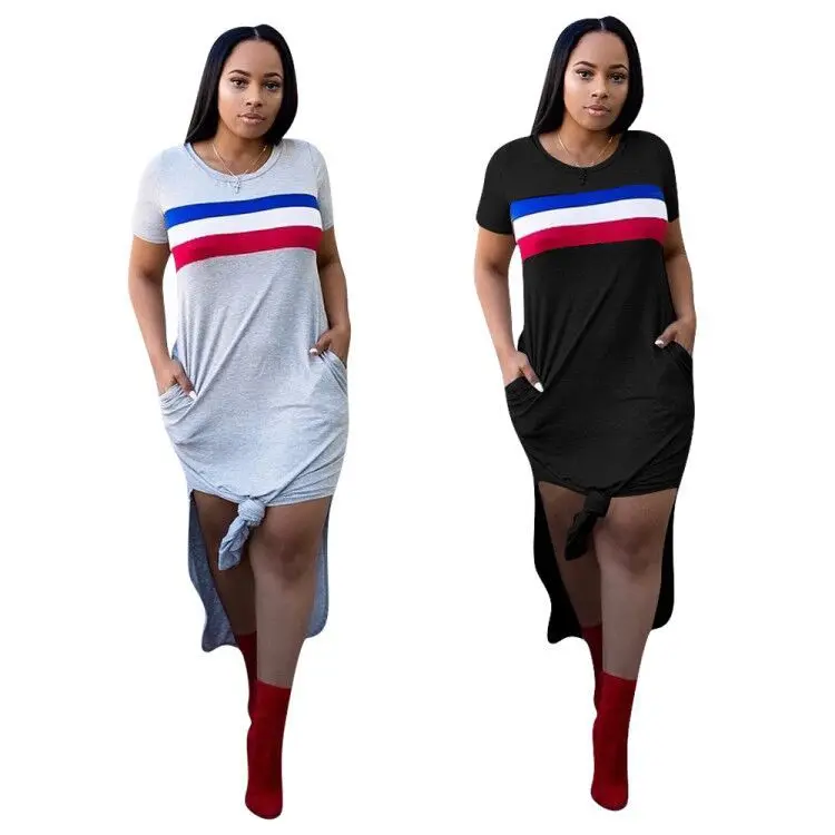 

2021 Sexy Two Pieces Strap O-Neck Short Sleeve For Women Ladies Wear Dress Spring Winter Daily Wear
