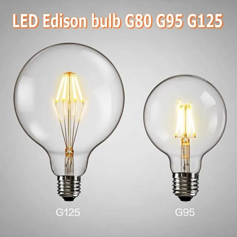 Светодиодная лампа накаливания Edison G80 G95 G125, большая глобальная светильник ПА накаливания 6 Вт 10 Вт 12 Вт, лампа накаливания E27, лампа из прозра...