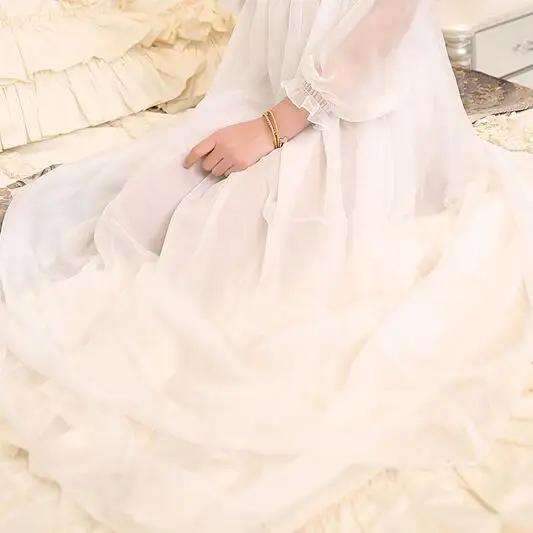 Женское шифоновое платье в пол белое элегантное платье-макси стиле Фэнтези с