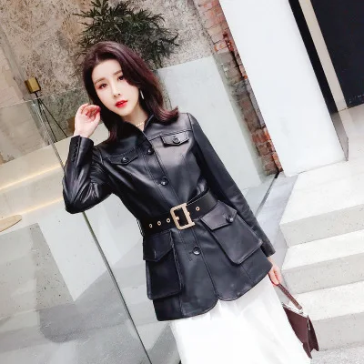 MESHARE Women Spring Genuine Real Sheep Leather Jacket R11