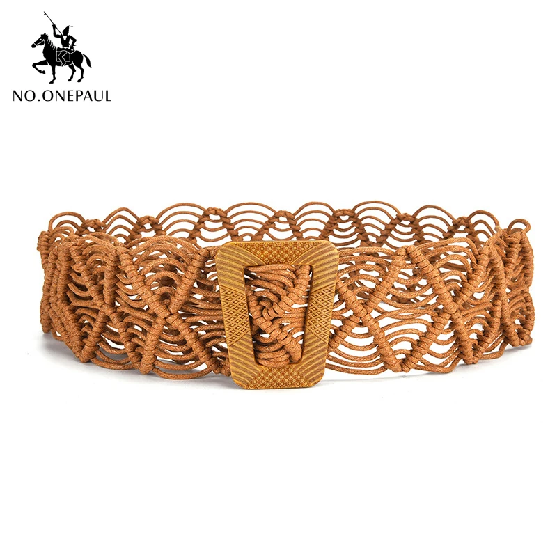 Женский ремень NO.ONEPAUL широкий Плетеный в национальном стиле с квадратной пряжкой