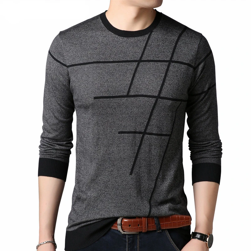 Мужской свитер повседневный Полосатый пуловер с круглым вырезом Мужская одежда
