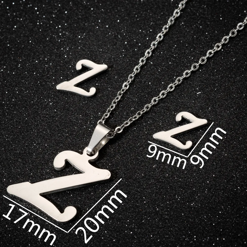 

Gold Color Cute Small Initial Alphabet Letters Piercing Earrings Necklace Set for Women Stainless Steel Jewelry Gifts