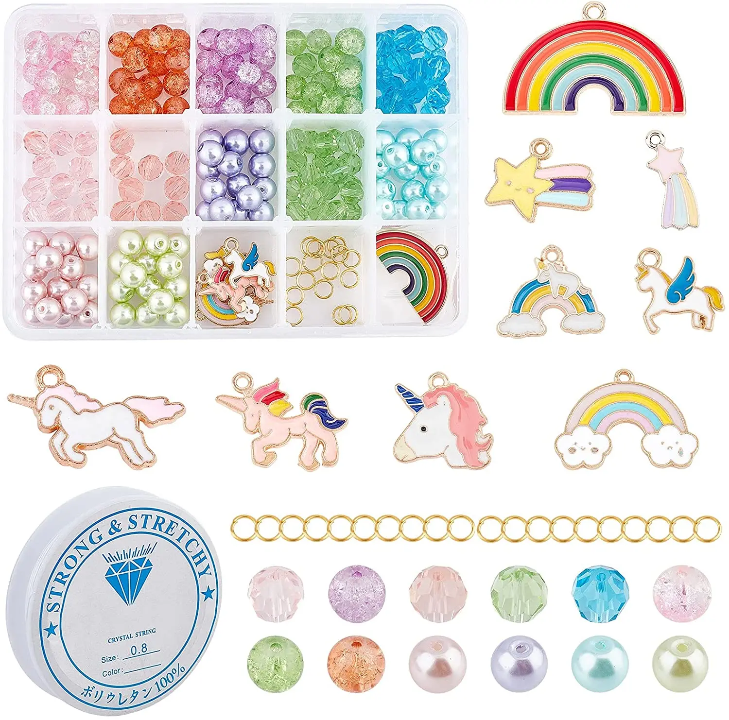 

1 Box Bangle Making Kits Unicorn Rainbow Star Bracelet Enamel Pendants Colorful Glass Beads for Fashion Jewelry