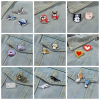 2 3pcssets lovely cats enamel pin penguin pelican dinosaur fish suit brooches badge backpack gift for friends jewelry wholesale