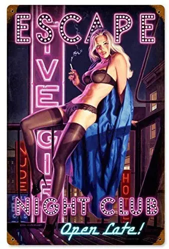 

Retro Escape Night Club Metal Tin Signs 8 x 12 Inch Wall Decor Sign Sexy Plaque Poster for Pub Tavern Garage Coffee Restaurants