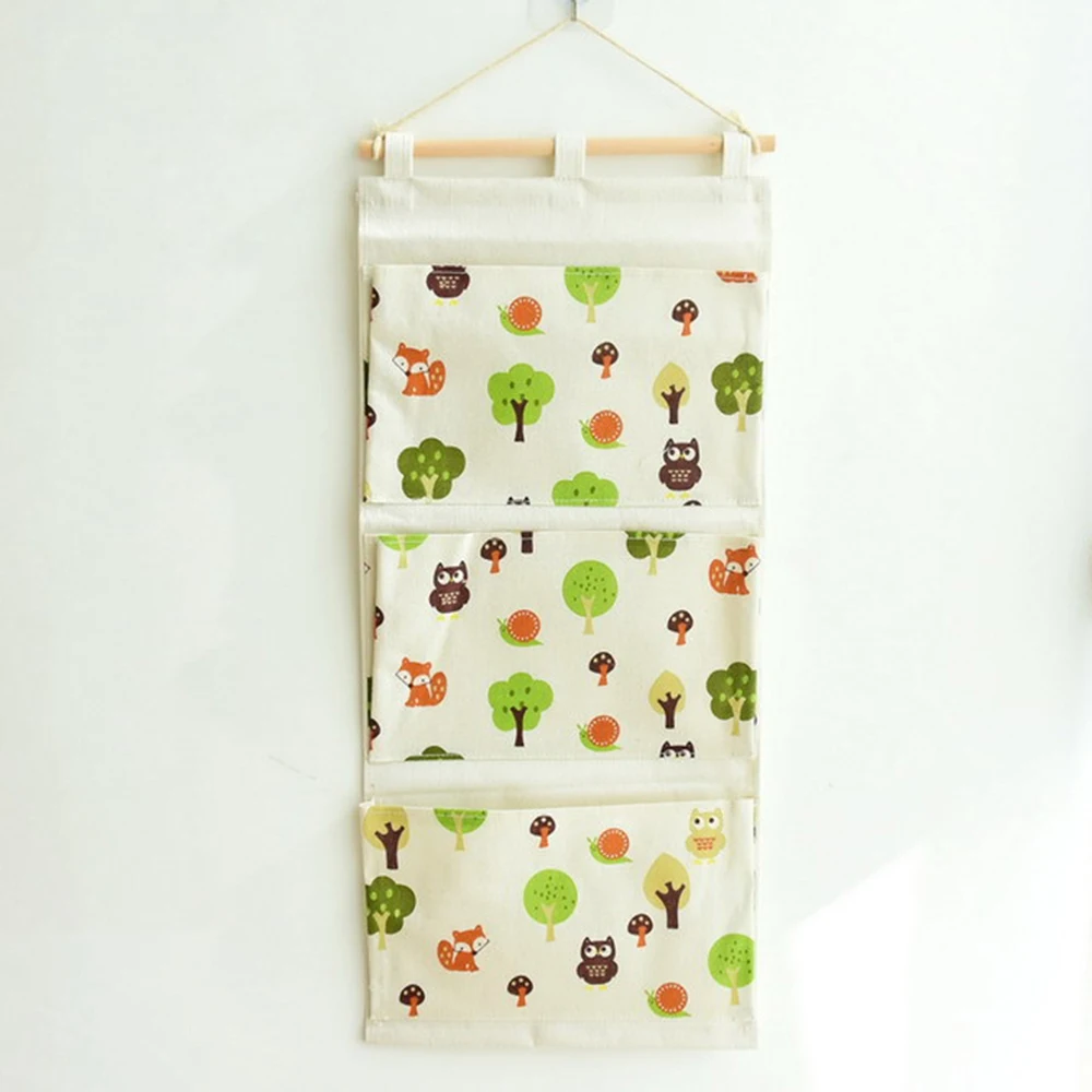 Маленькая сумка для хранения из хлопка и льна с принтом совы на дереве за дверью