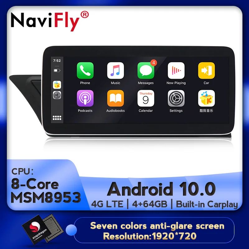 NaviFly Android 10 0 автомобильный мультимедийный плеер для Audi A5 A4L B8 2009 2016 GPS навигация API29