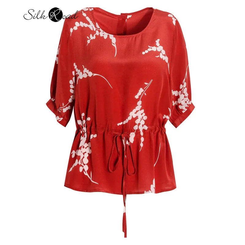 

Silviye] шелковая маленькая рубашка с принтом и поясом, женская шелковая футболка с коротким рукавом, универсальная рубашка, Новинка лета 2020