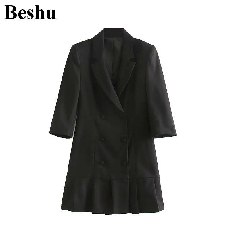 Модное женское платье za шикарное черное миди зубчатый воротник рукав три