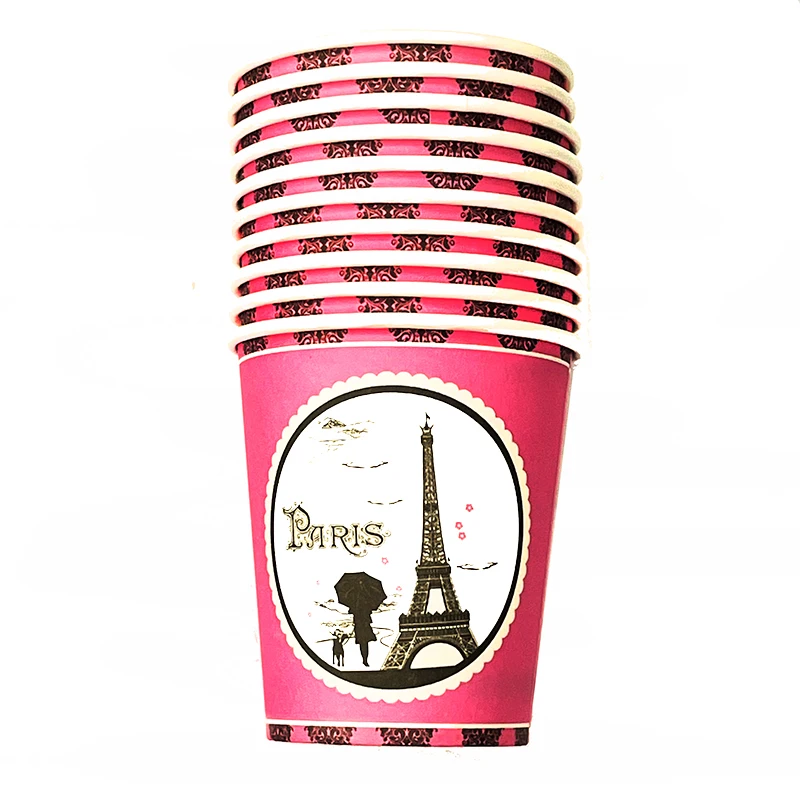 

67pcs Eiffel Tower Disposable Tableware Eiffel Tower Birthday Party Supplies Party Decor Disposable Plates Banners Cups Straws