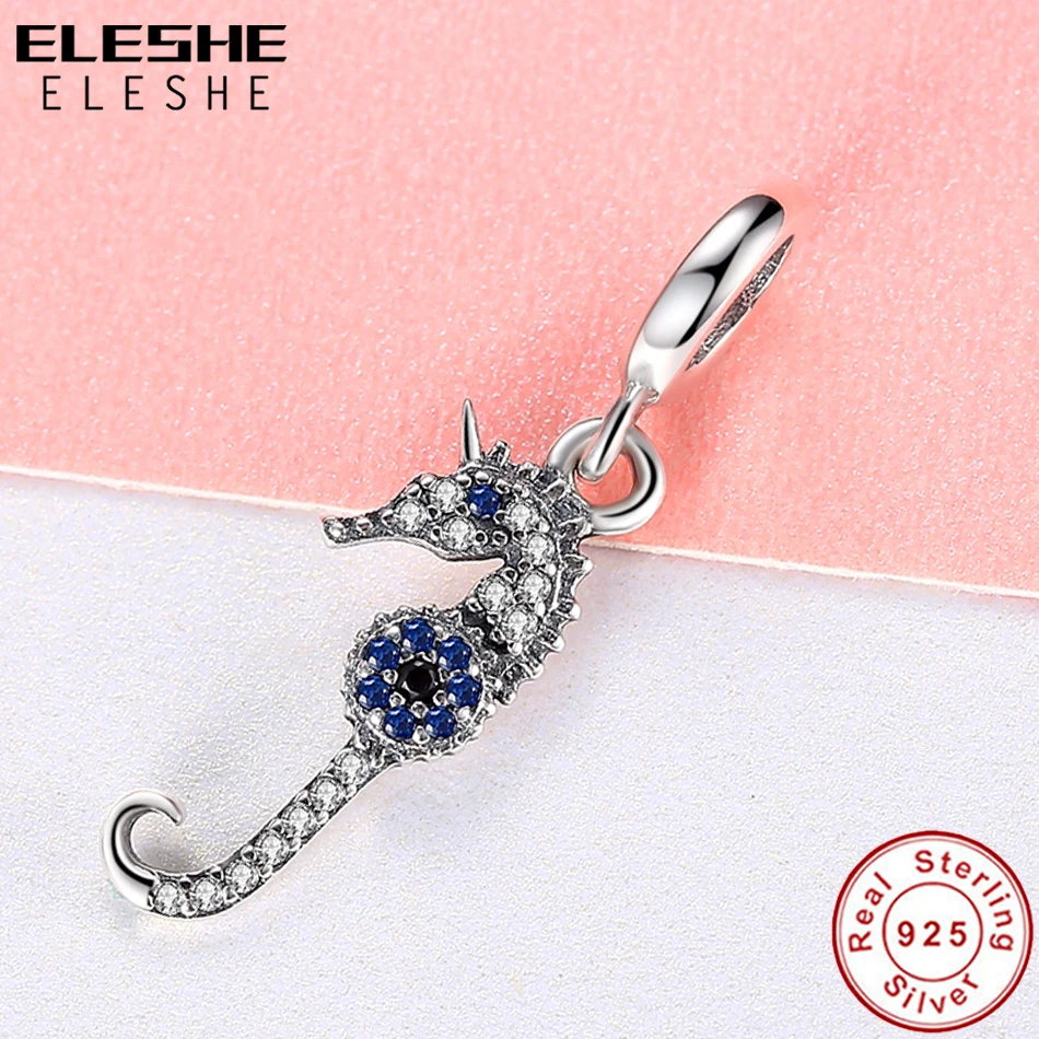 ELESHE,, серебряные бусины 925 пробы, синий кристалл, морской конек, бегемот, кампус, подвески, подходят к оригинальному браслету, ожерелье, сделай сам, хорошее ювелирное изделие
