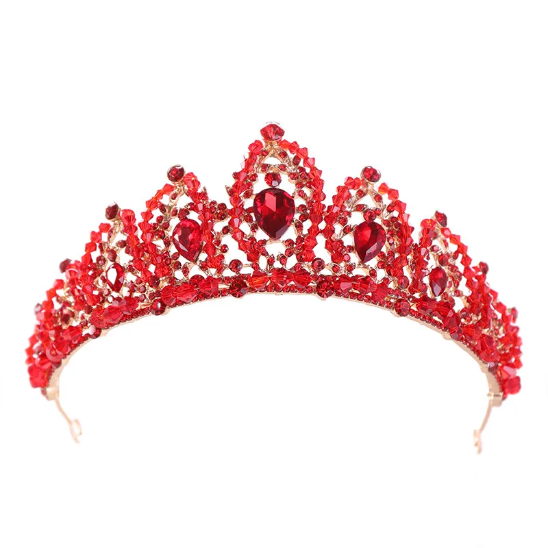 

Luxury Baroque Rhinestone Wedding Crown Tiaras Handmade Red Crystal Diadem Tiara For Bride Headpiece Bridal Hair Accessories