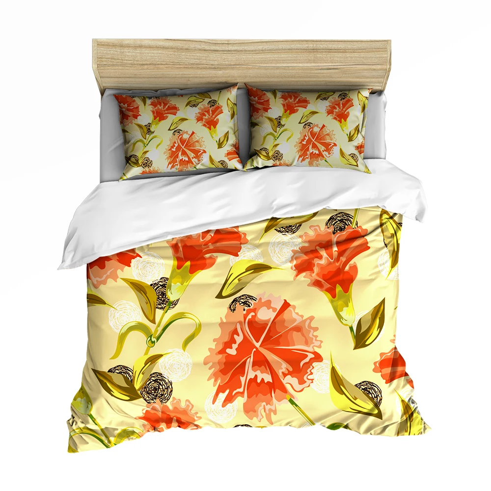 Retro Style Carnation Bedding Set Skin-friendly Duvet Double King Bed Comforter Sets Romantic Wedding Bedspread Warm Colors | Дом и сад