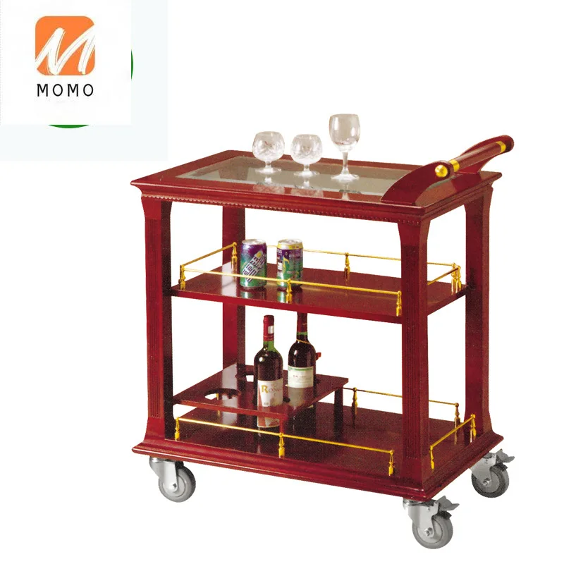 

Manufacturer supply hotel 3 tier elliptic red wooden wine cart trolley liquor trolley