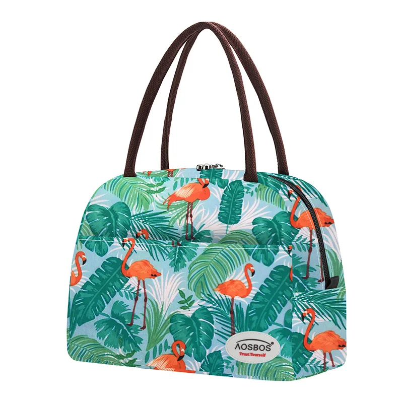 Light blue Flamingo Модная парусиновая Портативная сумка-холодильник большой емкости термоизолированная пищевая сумка для продуктов сумка для пикника Сумка для мужчин женщин детей - Цвет: Light blue Flamingo