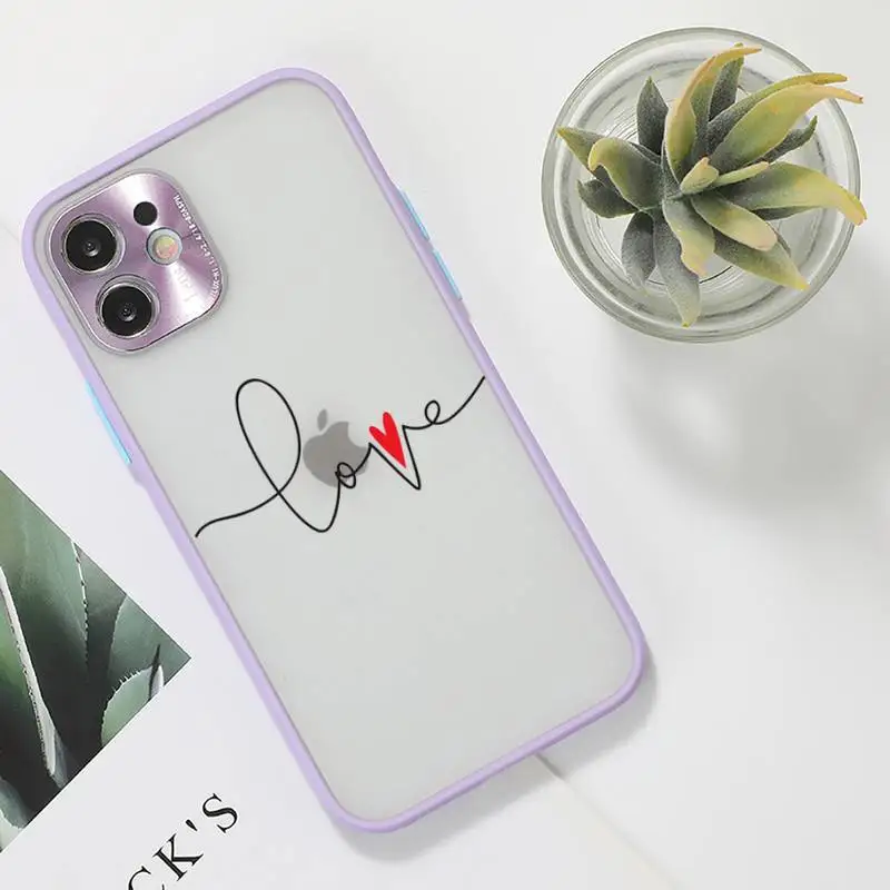 

Cute Love Heart Lovers Phone Case For iPhone 12 11 Mini Pro XR XS Max 7 8 Plus X Matte transparent Purple Back Cover
