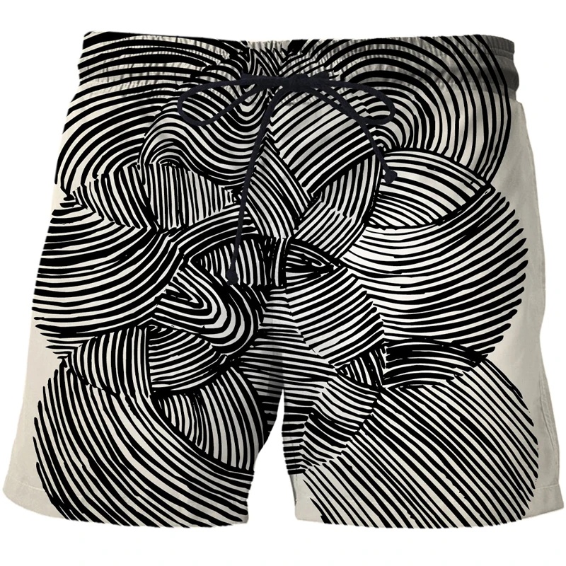 2021 Shorts Swimming Trunks for Men Summer New 3D Black and white stripesPrinted Quick Dry Beach Swimming Shorts Men's Clothing