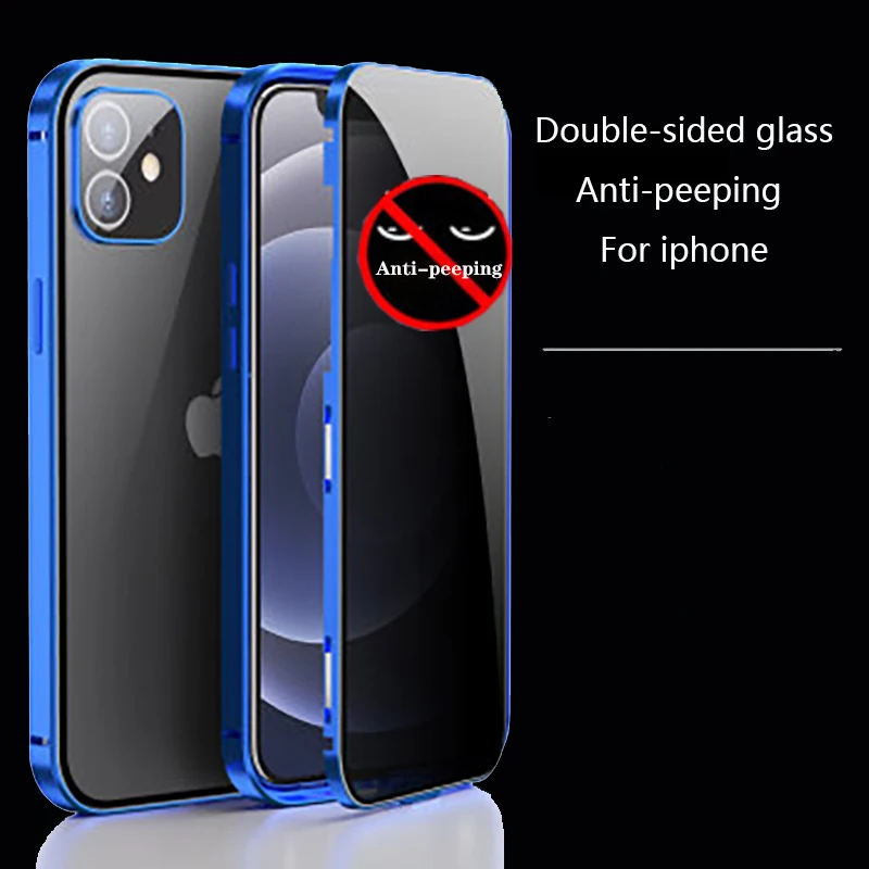 

Glass Protective Case For iPhone X XS XR Anti-Spy 360 Protective Magnetic Case For iPhone 11 12 Pro Max 7 8 6 6S Plus Protective