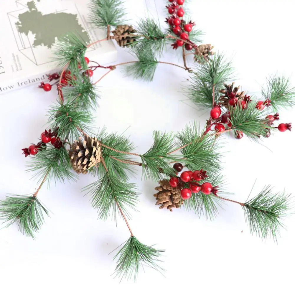 

Рождественское украшение, ротанговый ПВХ игольчатый венок из сосны, красный камин 2022, Рождественское украшение, искусственный фрукт 1,8 м A8P4