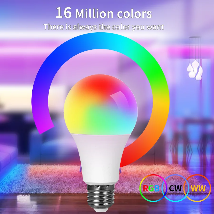E27 LED Smart Bulb RGB Tuya Lamp Bluetooth APP Control Dimmable Ampoule Light 15W Home Bedroom Christmas Party Decor | Освещение