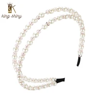 king shiny elegant korean imitation pearl beaded headband temperament color crystal hairband bridal wedding jewelry tiara crowns
