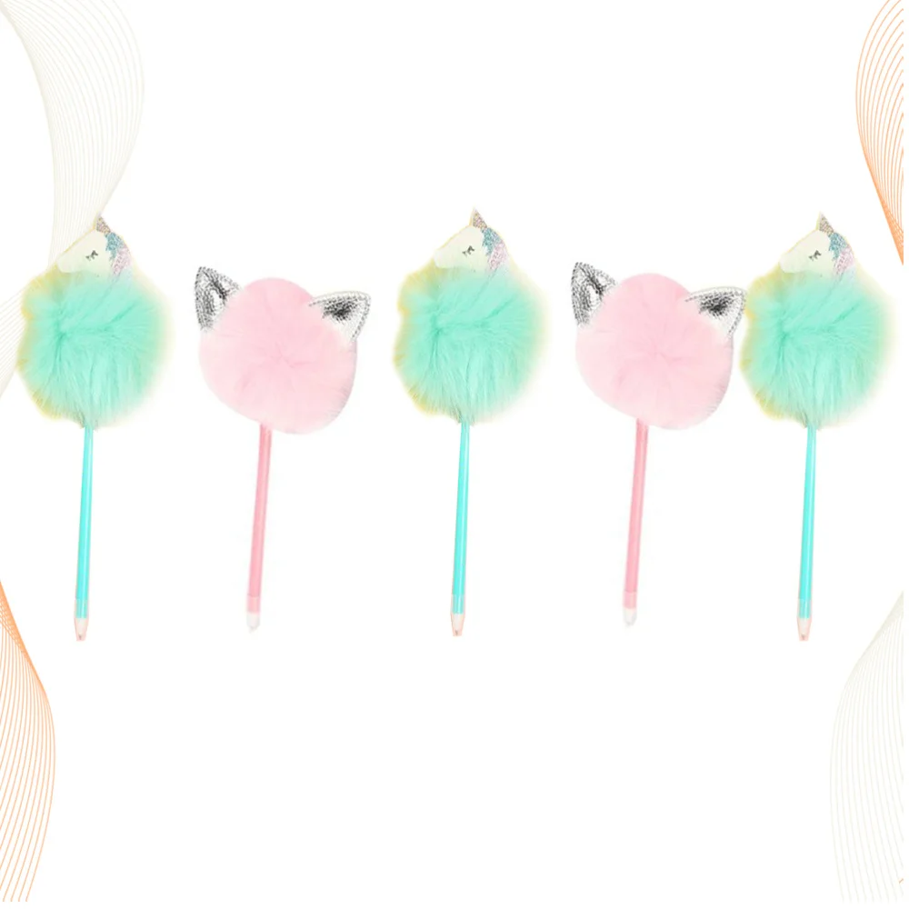 

5pcs Student Writing Ballpoint Pens Cartoon Plush Ballpoint Pen Personality Craft Pen Stationery Random Color