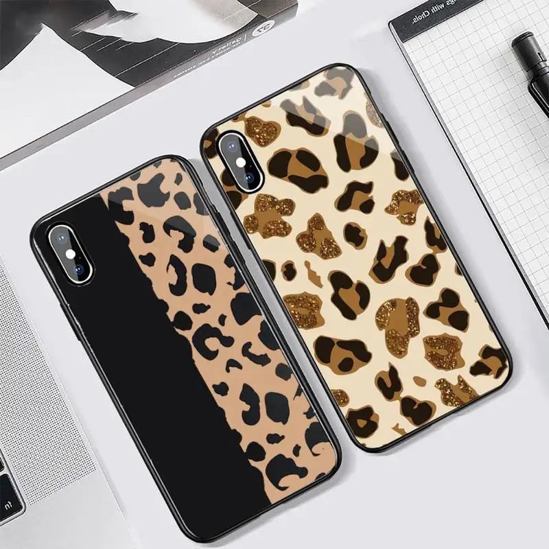 

Leopard Print Fashion luxury Phone Case Tempered glass For iphone 6 7 8 plus X XS XR 11 12 13 PRO MAX mini