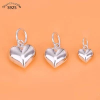 genuine real pure solid 925 sterling silver pendants bright heart suspension diy jewelry making findings pendant accessories