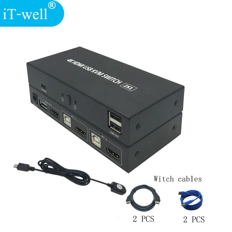 USB HDMI KVM переключатель 2 порта 4K разделитель сплиттер коробка для обмена принтером