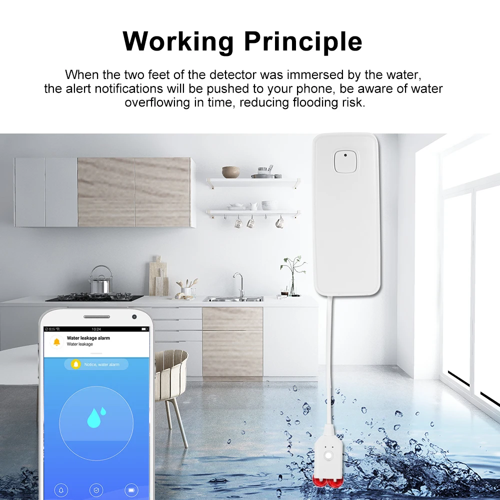 Датчик утечки воды с Wi Fi детектор вторжения оповещением об обнаружении уровня