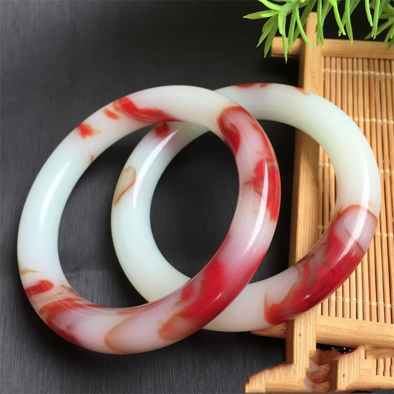 

Hot Selling Natural Hand-carved Jade Round Red And White Bangle56-62mm Fashion Jewelry Bracelet Accessories Men Women Luck Gifts