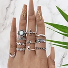 Клюшки Серебряный Цвет Луна волны кольцо с зеленым камнем комплект ювелирных изделий для женщин в стиле ретро с цветочным принтом в форме сердца костяшки кольца, ювелирные подарки