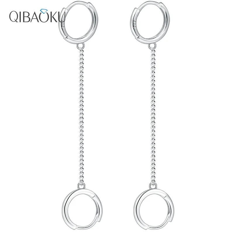 

925 Sterling Silver Double Ear Hole Chain Hoop Earring For Women Minimalist Trendy Party Fashion Jewelry Dropshipping