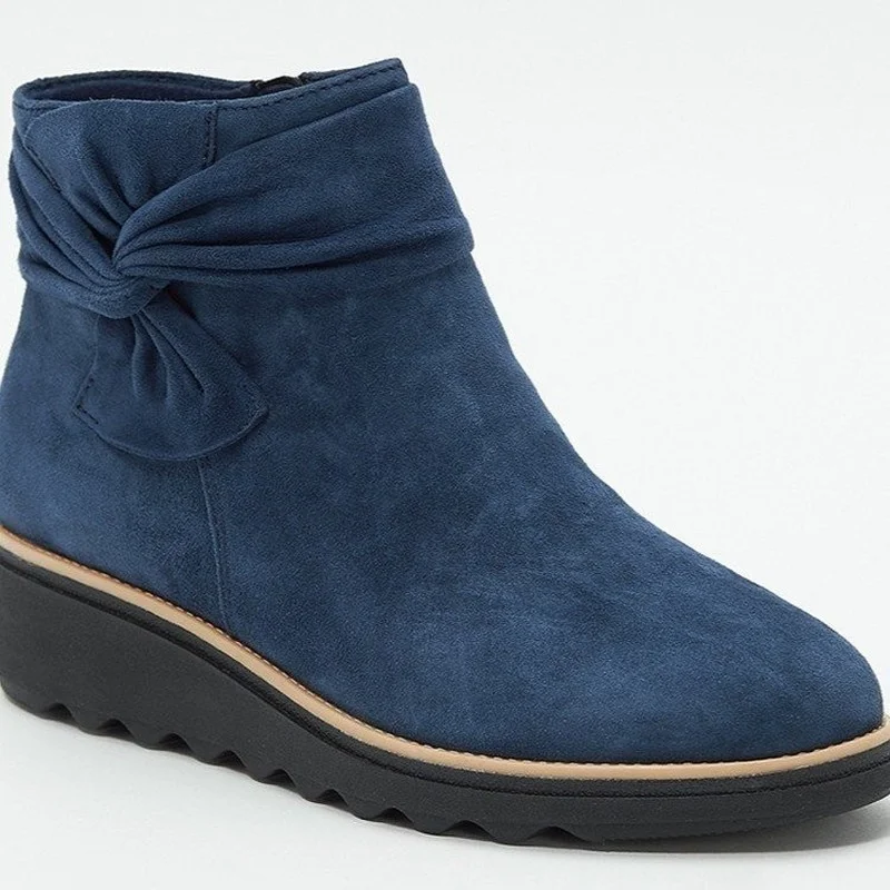 

Women's Boots Mid-heel Wedges Autumn and Winter Wedges with Platform Ankle Boots Side Zipper Bow Tie Ladies Boots Women's Shoes