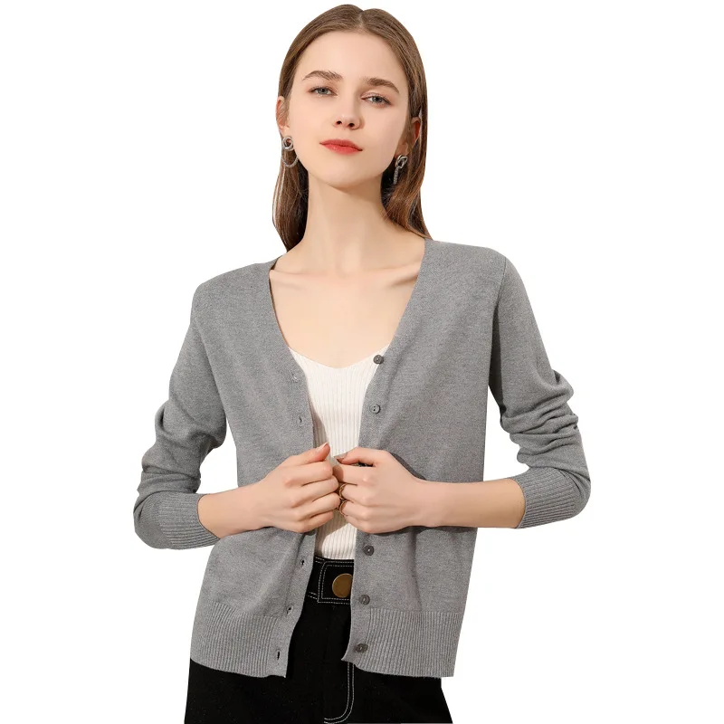 

2021 new Women Knitted Cute Fashion Loose Sweater Spring Autumn V-Neck Lantern Sleeve Embroidery Floral Harajuku Female Cardigan