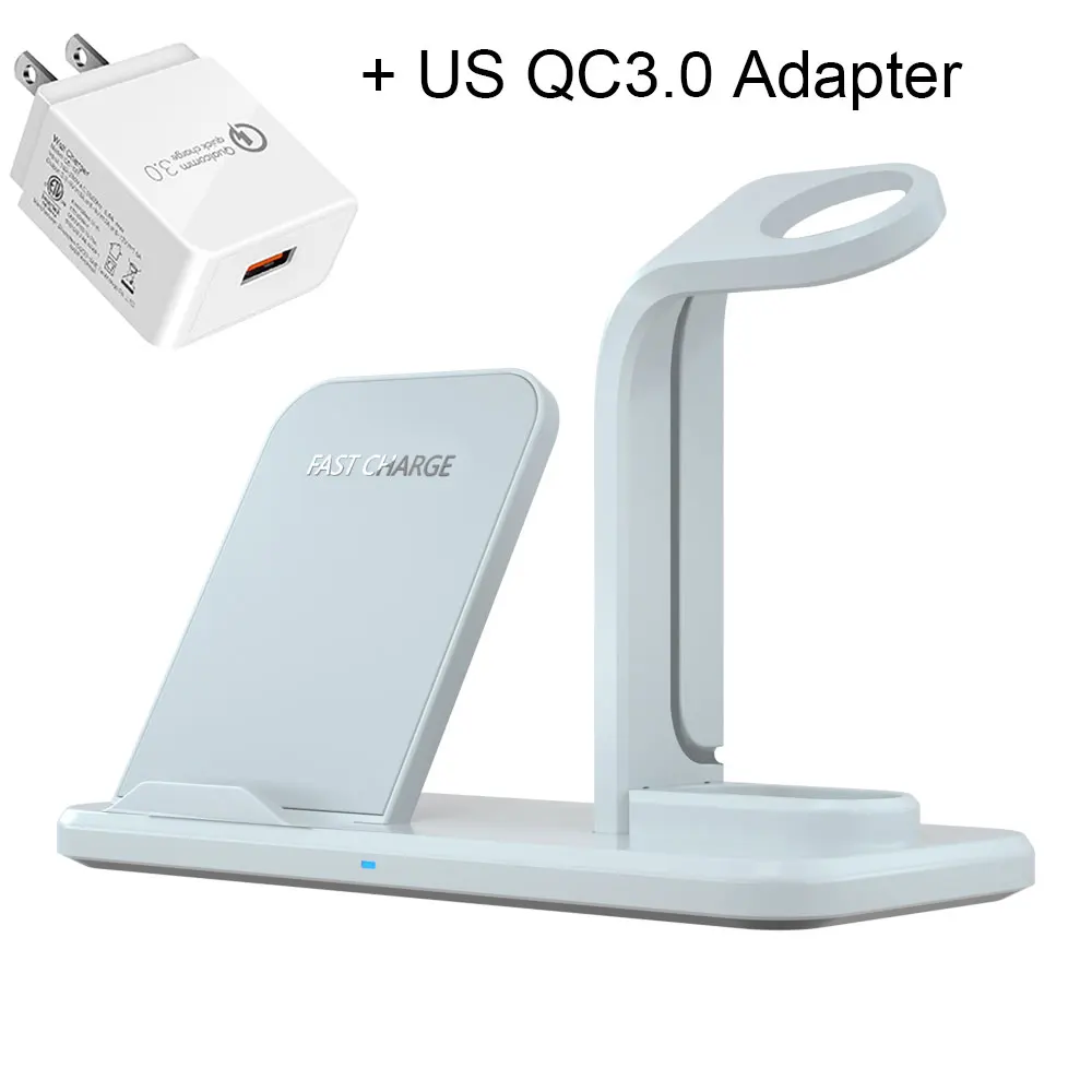 Qi Беспроводная зарядная док-станция держатель для Apple Watch 4 3 2 Airpods iPhone 11 Pro X XS Max XR 8 Plus Индукционная зарядная станция - Цвет: Add US Adapter