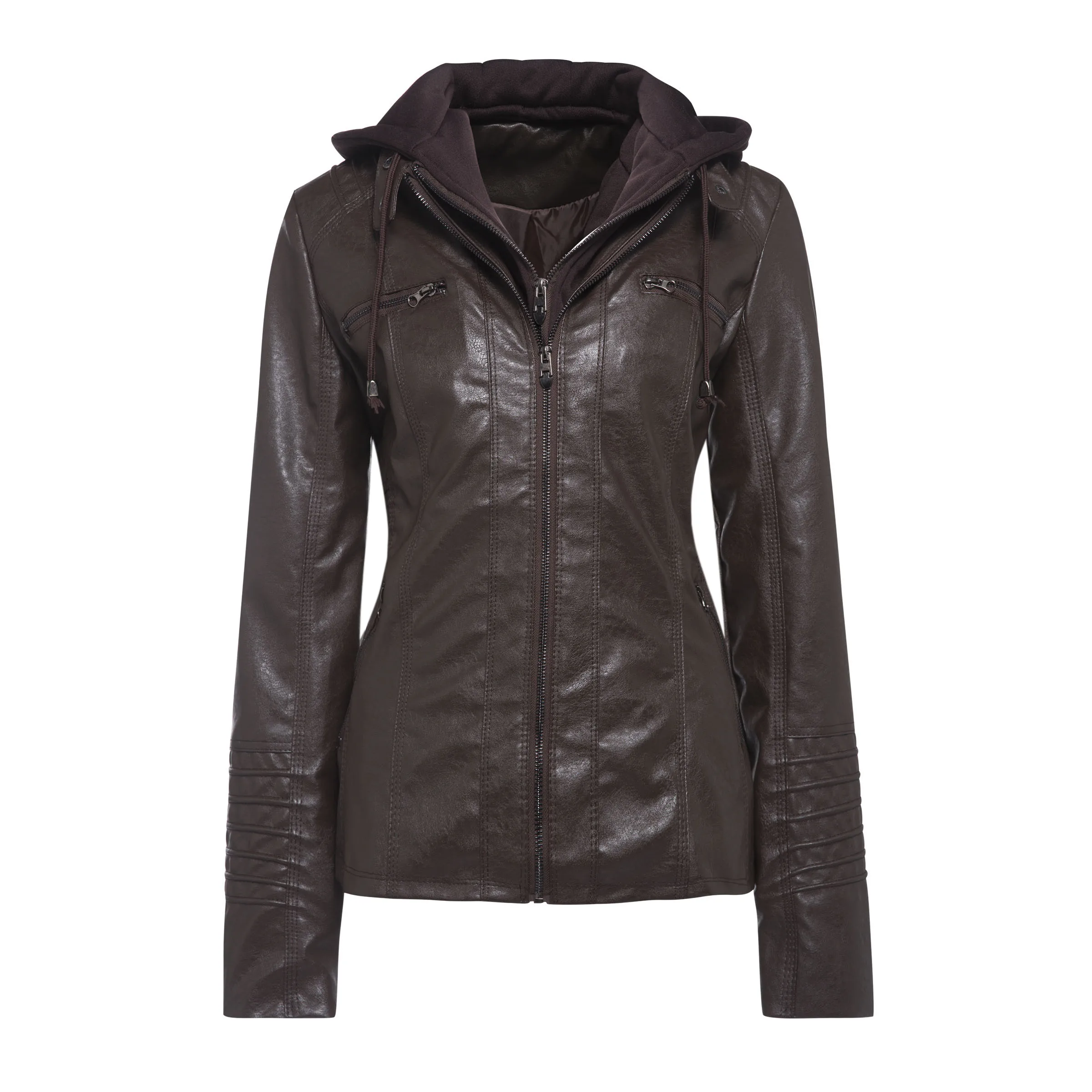 Куртка женская из искусственной кожи черная с капюшоном в готическом стиле на