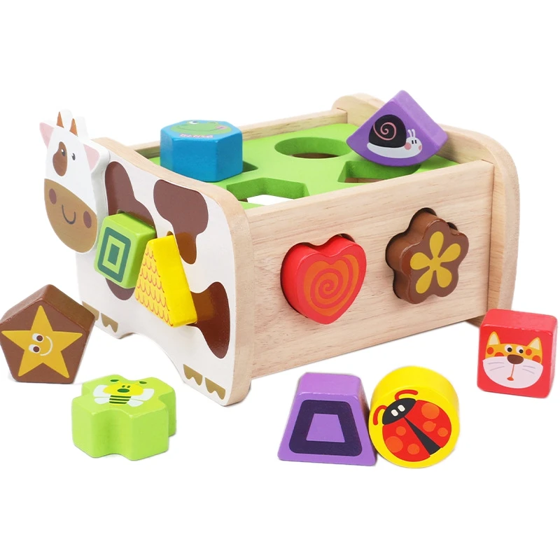 

Wooden 12 Geometric Animal Blocks Matching Sorting Puzzle Game Color Shape Recognition Educational Toys for Kids