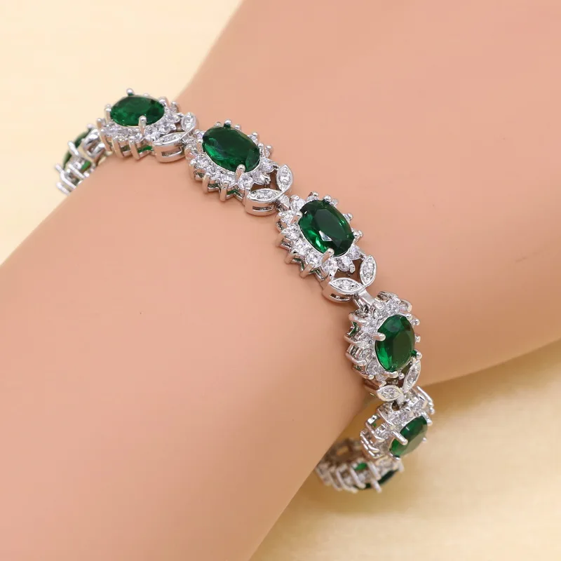 Зеленый полудрагоценный женский свадебный ювелирный набор из серебра 925 пробы