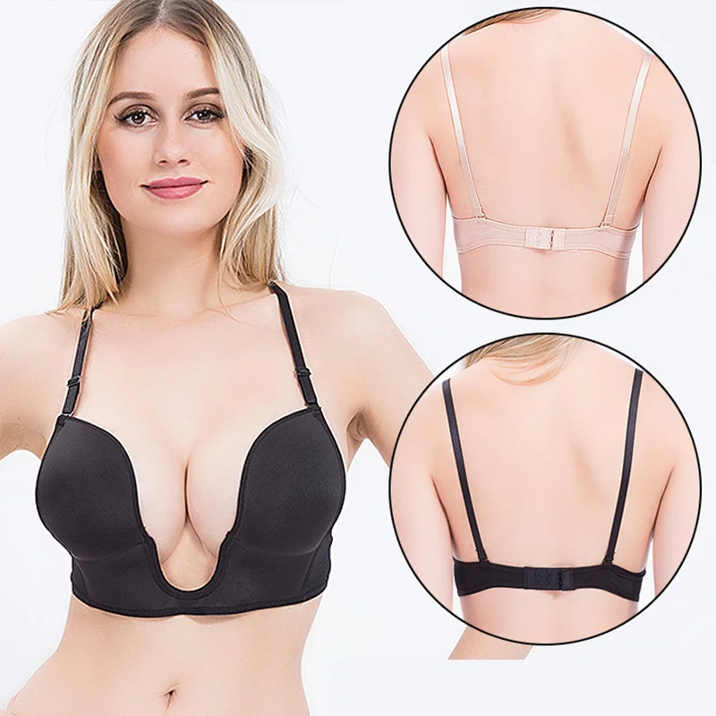 

SMDPPWDBB Sexy Women Lingerie U Backless Bras Underwear Deep U Low Cut Push Up Bra Intimates Female Breathable Bralette