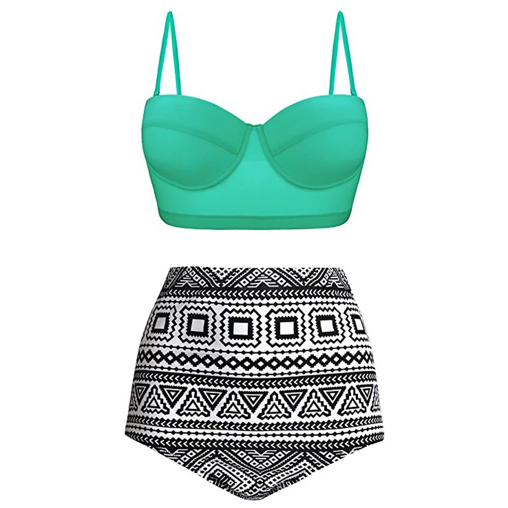 

Retro High Waist Swimsuit Women Two Piece Swimwear Push Up Bikini Beachewear Bikini Set Sexy Bathing Suit Swimming Suit Monokini