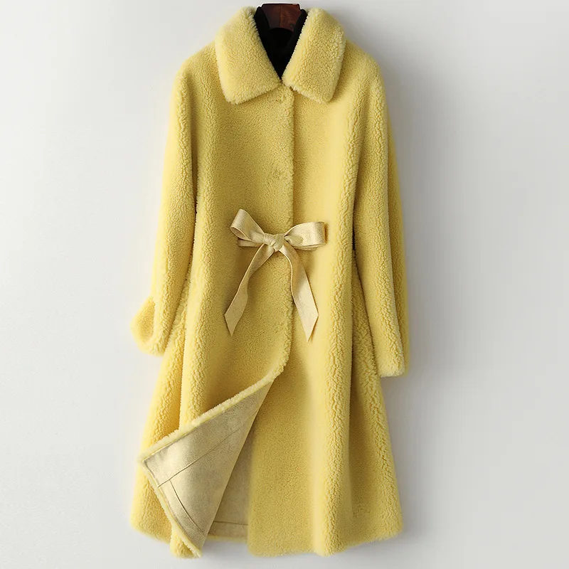 High Quality Winter Genuine Leather Plus Size Long Sleeve Outerwear for Women Casual Long Wool Overcoat White Sky Blue Fur Coat