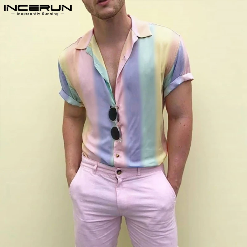 Summer Men Hawaiian Shirt Turn Down Collar Short Sleeve Casual Camisas Hombre Streetwear 2023 Fashion Tie Dye Tops INCERUN S-5XL