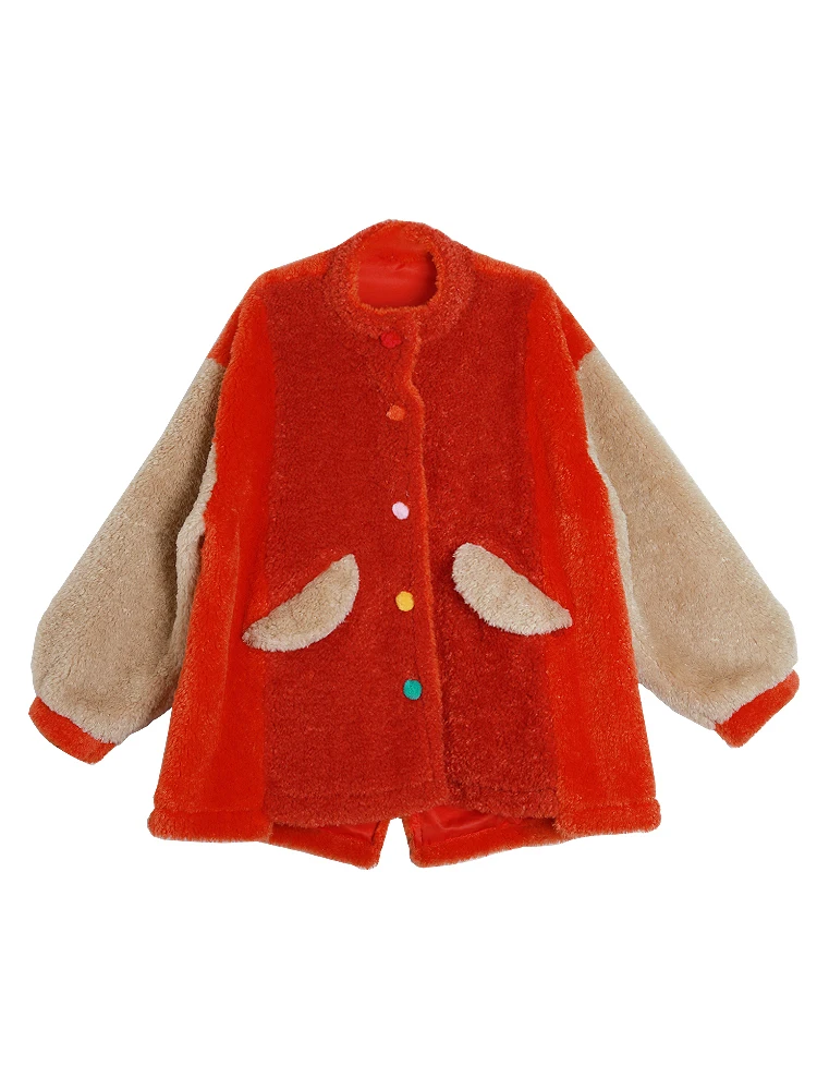 

2019 New Arrival Full Regular Patchwork O-neck Single Breasted Regular Lantern Sleeve Casual Wool & Blends