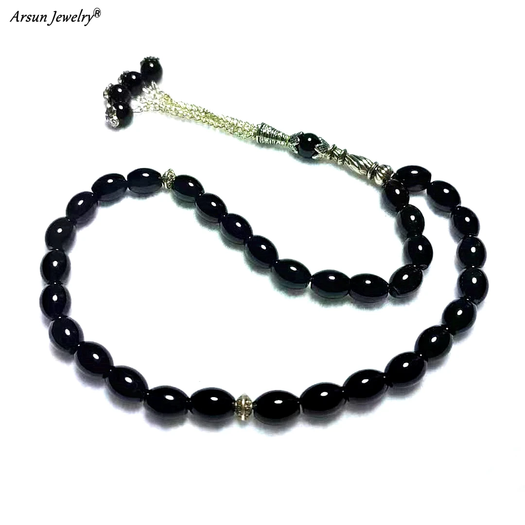 

8*10/8*12mm Oval Rice Type Natural Black Onyx Stone Beads Islamic World Muslim Tasbih Prayer 33 Beads Free Shipping