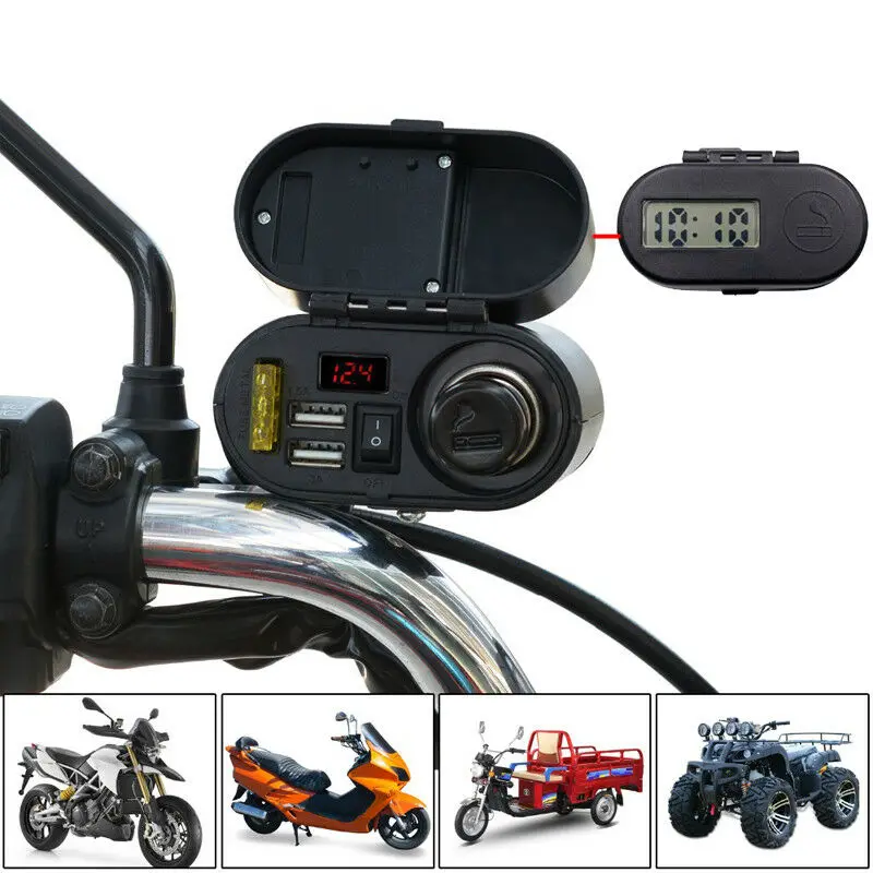 Мотоциклетное зарядное устройство с двумя USB-портами и прикуривателем |