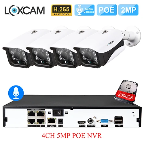 Loxcam H.265+ 8CH 5MP POE NVR Системы HD 48V 2MP 1080P@ 25fps Открытый водонепроницаемый POE IP Камера дневной и ночной режимы видеонаблюдение Системы - Цвет: 4CH NVR