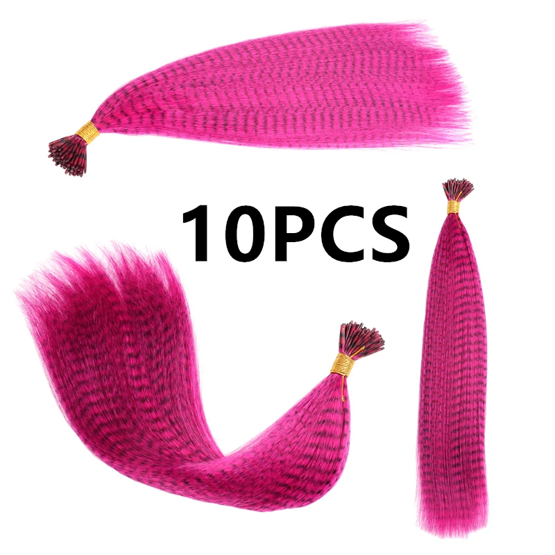 10PCS Purple Red Набор из 10 шт. красочные очаровательные гризли перья для наращивания волос Длинные прямые парикмахерские принадлежности кольца со звеньями для волос - Цвет: 10PCS Purple Red